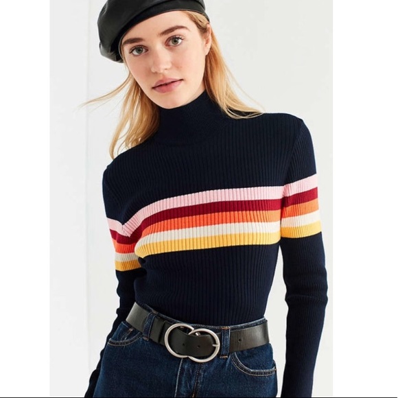 Urban Outfitters Sweaters - UO Izzie rainbow striped turtleneck crop sweater